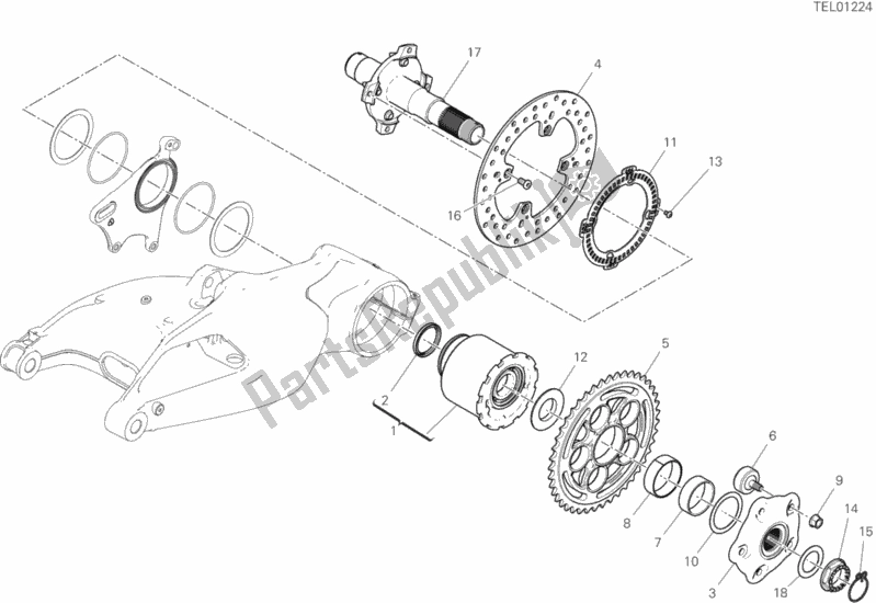 All parts for the Rear Wheel Spindle of the Ducati Hypermotard 950 SP USA 2019